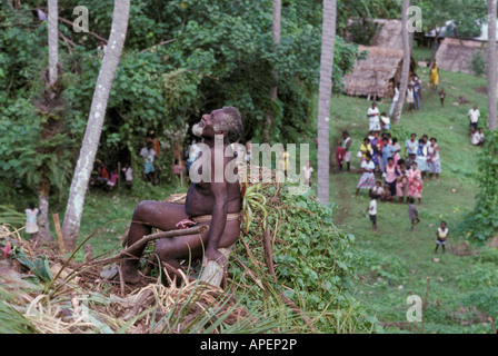 Océan Pacifique, Vanuatu, l'île de la Pentecôte, l'observation des terres indigènes de Torres la Pentecôte Plongée ou n'gol Banque D'Images