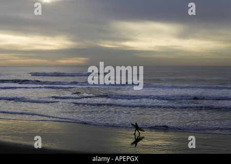 Surfer marcher le long de Ocean Beach, San Francisco, CA Banque D'Images