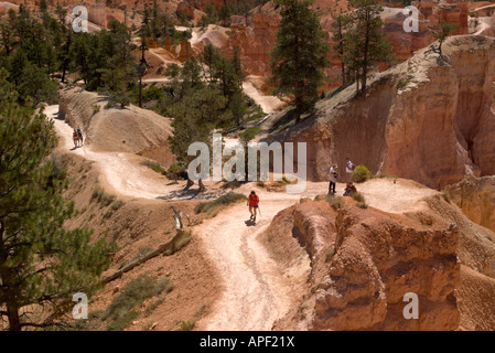 USA Utah Bryce Canyon Natational Park Randonneurs sur Queens Garden Trail ci-dessous Point Sunrise Banque D'Images