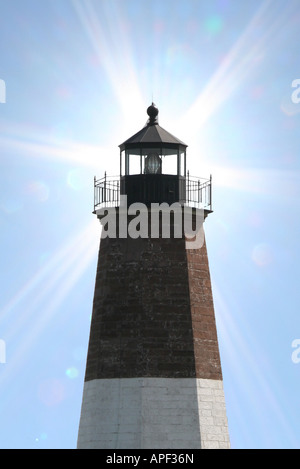 Close-up de lumière brillant du point Judith phare dans Narragansett, Rhode Island. Banque D'Images