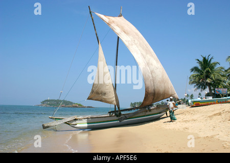 Bateau sur la plage de Beruwala, Sri Lanka Banque D'Images