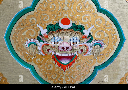 L'intérieur de peintures murales bouddhiques Tikse Gompa monastère bouddhiste au Ladakh Inde Banque D'Images