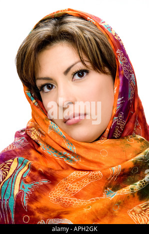 Young Hispanic Latina woman wearing colorful foulard Banque D'Images