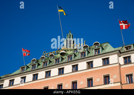 Façade du célèbre Grand Hôtel à Stockholm en fin d'après-midi en Janvier Banque D'Images