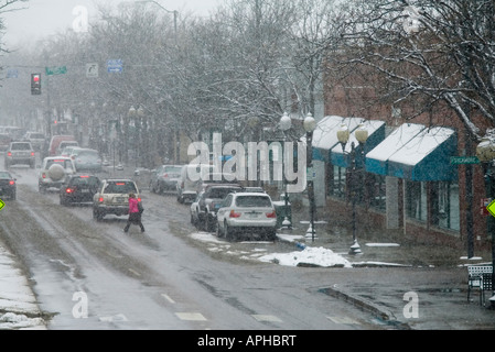 Historique du centre-ville de Littleton au Colorado dans une tempête de neige Banque D'Images