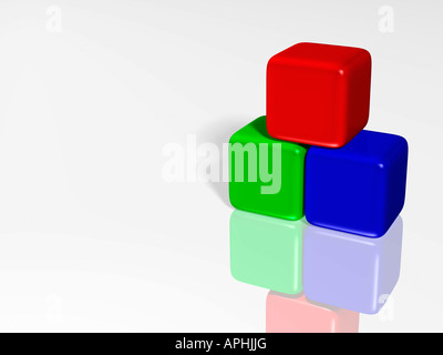 Trois cubes en couleurs RVB. Banque D'Images