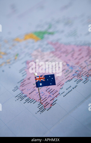 L'axe du drapeau placé sur la carte du monde à Perth en Australie Banque D'Images