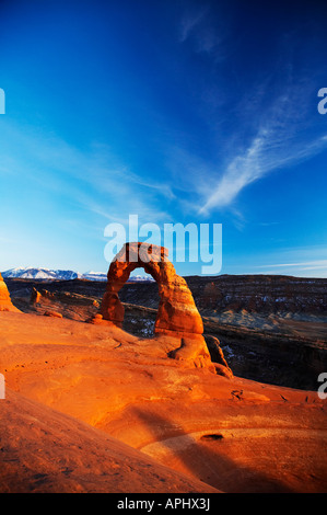 Delicate Arch au coucher du soleil du sud de l'Arches National Park Utah USA Banque D'Images