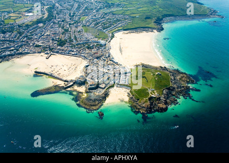 Photographie panoramique de l'antenne de St Ives en été soleil Ouest Cornwall England UK Royaume-Uni GB Grande-bretagne British Isle Banque D'Images