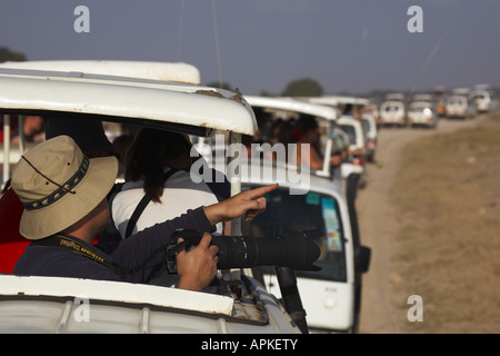 Les véhicules de safari, Parc National d'Amboseli, Kenya Banque D'Images