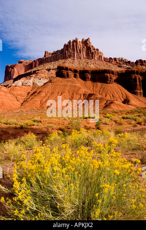 Capitol Reef National Park Utah UT Le château depuis le centre des visiteurs Banque D'Images