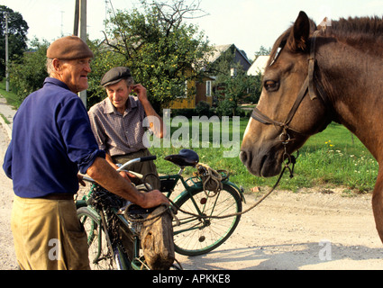 La Lituanie ferme agriculteur récolte Panier Cheval Baltique Banque D'Images