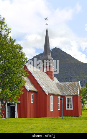 Église en bois historique de Flakstad, Norvège, îles Lofoten, Flagstadoy Banque D'Images