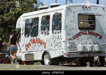 Populaires crevettes cuites en bordure de la Côte-Nord stand Giovannis Oahu Hawaii USA Banque D'Images