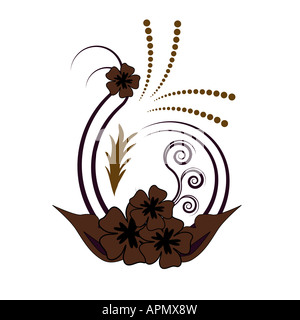 Belle Brown curly floral design vectoriel Banque D'Images