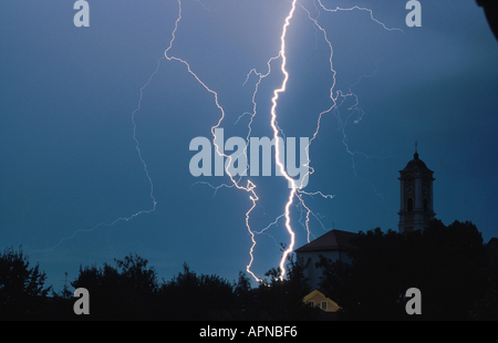 Orage, la foudre, orages flash, Germany, Bad Birnbach Banque D'Images