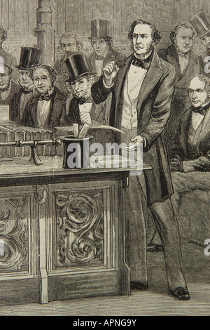 William Gladstone MP parole au Parlement dans un sketch du 1852 Banque D'Images