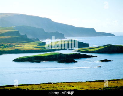 Edge d'Iveragh plonge dans l'océan Atlantique à Dromgour. Au sud de Bray Head sur l'île de Valencia. Comté de Kerry, Irlande Banque D'Images