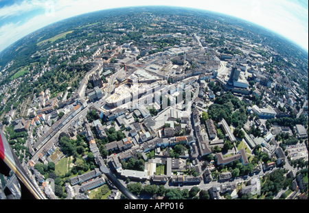 Photographie aérienne du centre de Solingen, avec fisheye d'un hélicoptère, l'Allemagne, en Rhénanie du Nord-Westphalie, région du Bergisches Land, Soli Banque D'Images