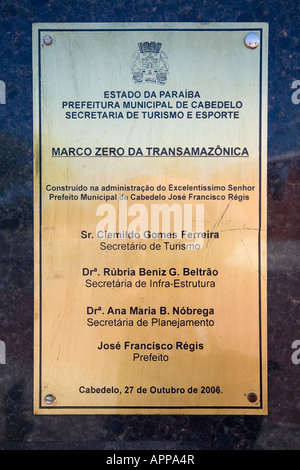 0 km de la plaque Transamazonica, Joao Pessoa, Paraíba, Brésil Banque D'Images