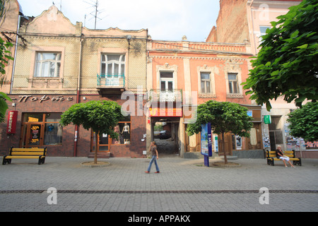 19 cent. Maisons, Uzhhorod, (Oblast de Transcarpatie, oblast de Transcarpathie, Zakarpattya, la Ruthénie Subcarpatique), Ukraine Banque D'Images