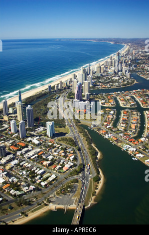 Plage principale et Surfers Paradise Gold Coast Queensland Australie aerial Banque D'Images