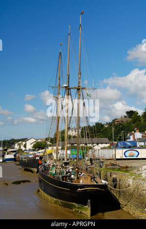 Le Kathleen & May, un triple mâts goélette en bois, amarrée à l'Est de l'eau quai de Bideford sur la rivière Torridge. Devon. Banque D'Images