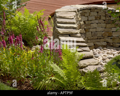 Flower Show Tatton mur incurvé avec Cosmos et verveine Banque D'Images