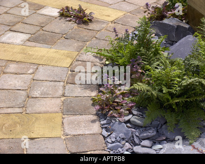 Flower Show Tatton courbe avec paillis d'ardoise Ajuga bugle de croître par Banque D'Images