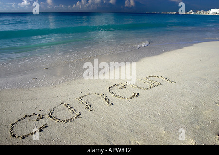 Sand wiriting Cancun Quintana Roo Mexique Banque D'Images