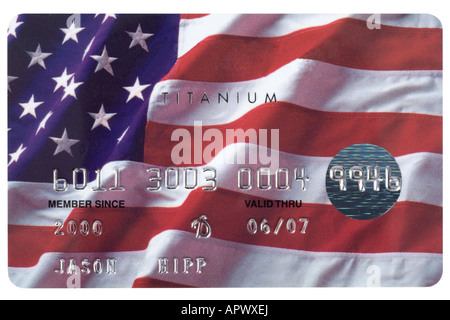 Drapeau américain carte de crédit avec de faux numéros. Banque D'Images