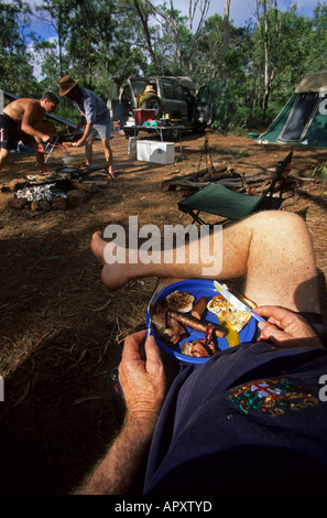 Bush barbecue, péninsule du Cap York, Amérique, Queensland, barbecue, camping à tour 4WD, Allrad-Tour La péninsule du Cap York, Camp Banque D'Images