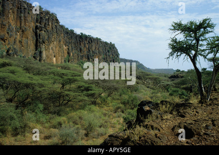 La Vallée du Rift, au Kenya, de falaises et d'acacia bush près du lac Baringo Banque D'Images