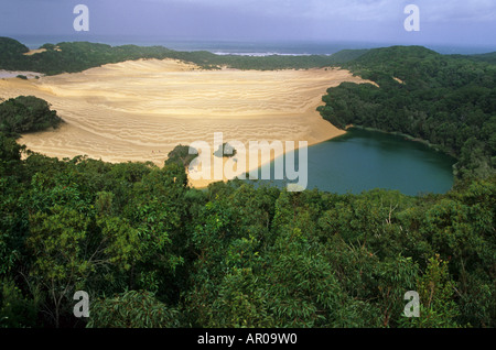 Lac d'eau douce du lac Wabby et blanc sanddunes, UNESCO World Heritage Site Nature, Fraser Island, Queensland, Australie Banque D'Images