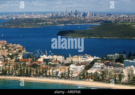 Manly Beach et le port de Sydney, à partir de l'air, l'Amérique, NSW, Manly, Sydney Harbour photo aérienne, Luftaufnahme von Badeort Manl Banque D'Images