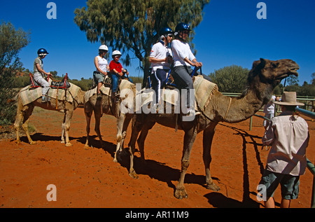 Train de chameaux et les cavaliers, Kata Tjuta National Park, Territoire du Nord, Australie Banque D'Images