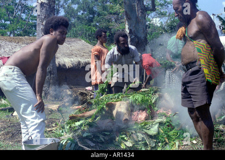 La nourriture cuite dans un mumu Eastern Highlands province Papouasie-Nouvelle-Guinée Banque D'Images