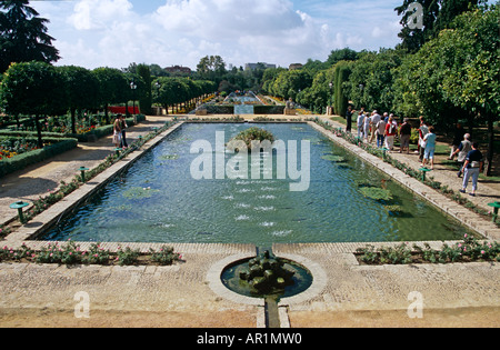 Les étangs dans les jardins de l'Alcazar de los Reyes Cristianos, Forteresse des Rois Chrétiens, Cordoue, Espagne Banque D'Images