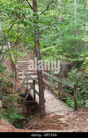 Pont en bois sur des sentiers de randonnée au Parc national des Gorges de Tallulah dans le nord de la Géorgie, USA Banque D'Images