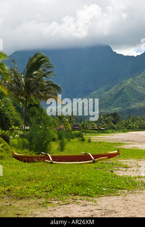 Pirogue colorée à Hanalei Beach sur l'île de Kauai Hawaii Banque D'Images