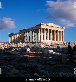 Le Parthénon, Athènes, l'Acropole, Grèce, au coucher du soleil en hiver Banque D'Images
