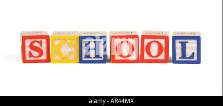 Alphabet blocks alignés pour l'École d'orthographe isolated on white Banque D'Images