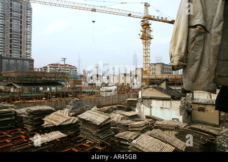 Site de construction, démolition en vieille ville, Lao Xi Men, Shanghai Banque D'Images