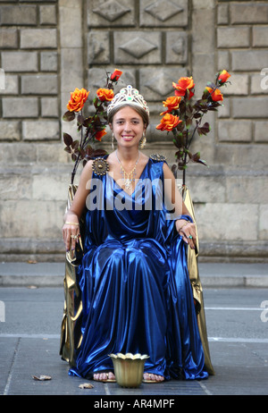 Sur les ramblas à Barcelone Artistes et People Banque D'Images