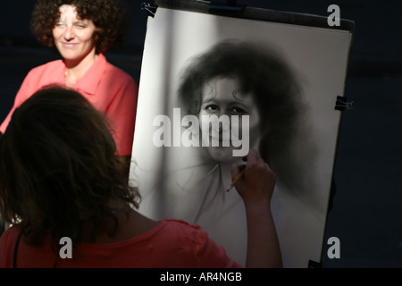 Sur les ramblas à Barcelone Artistes et People Banque D'Images