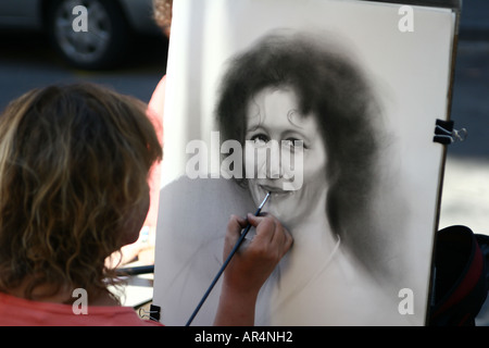 Sur les ramblas à Barcelone Artistes et People Banque D'Images