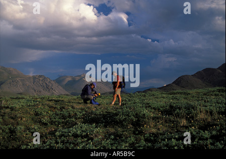 Randonneur dans contreforts nord de la toundra de Brooks n'Arctic National Wildlife Refuge en Alaska Banque D'Images