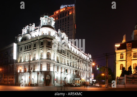 Hotel, Shanghai Pujiang Astor House, dans la nuit Banque D'Images