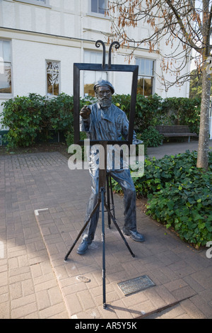 Metal sculpture de l'artiste Charles Meryon 1821 à 1868 avec tableau blanc par Donald Paterson. Akaroa Christchurch ile sud Nouvelle Zelande Banque D'Images