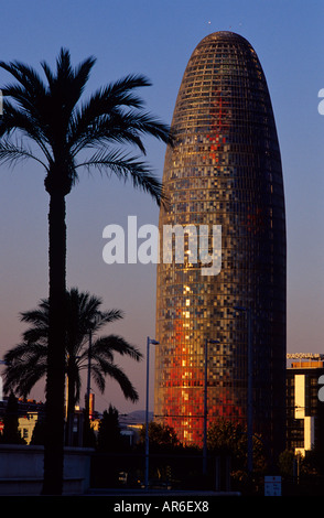 Tour Agbar 142 m par Jean Nouvel, la Plaça de les Glories Barcelona Catalogne, Espagne Banque D'Images